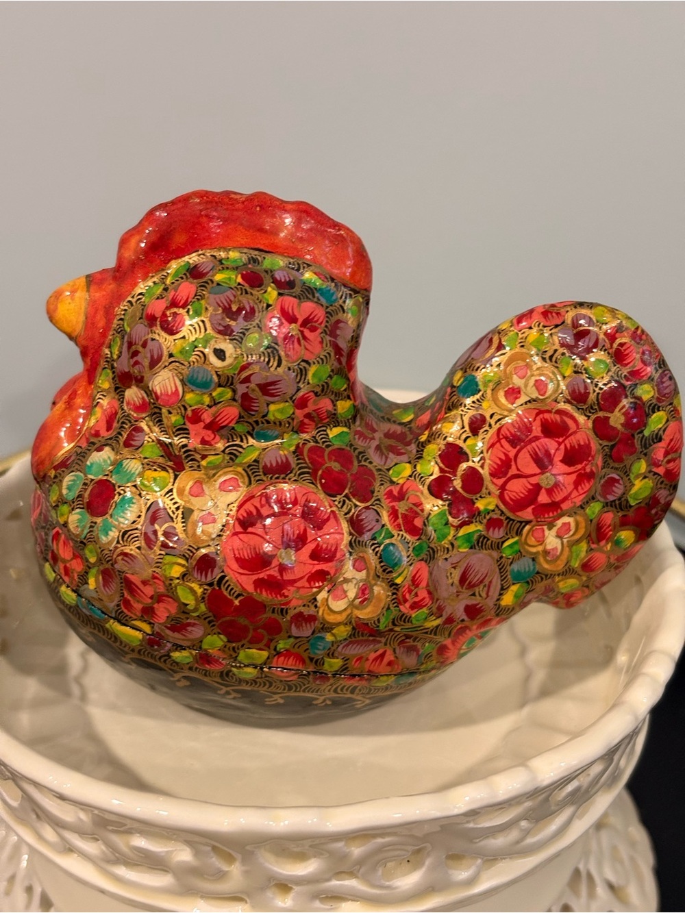 Vintage inspired Decorative Floral Hen Sculpture Trinket box  - Multicolor